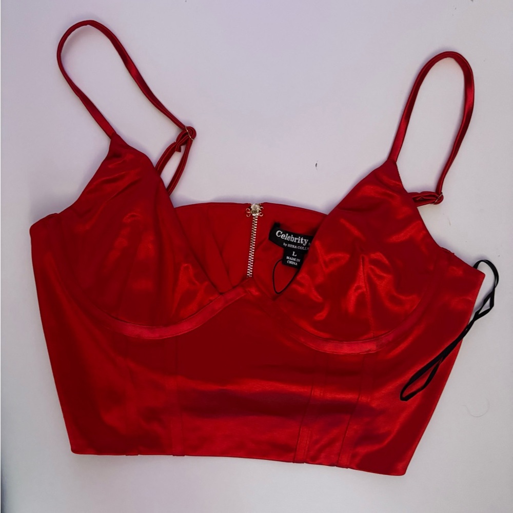 Celebrity Red Satin Crop Top